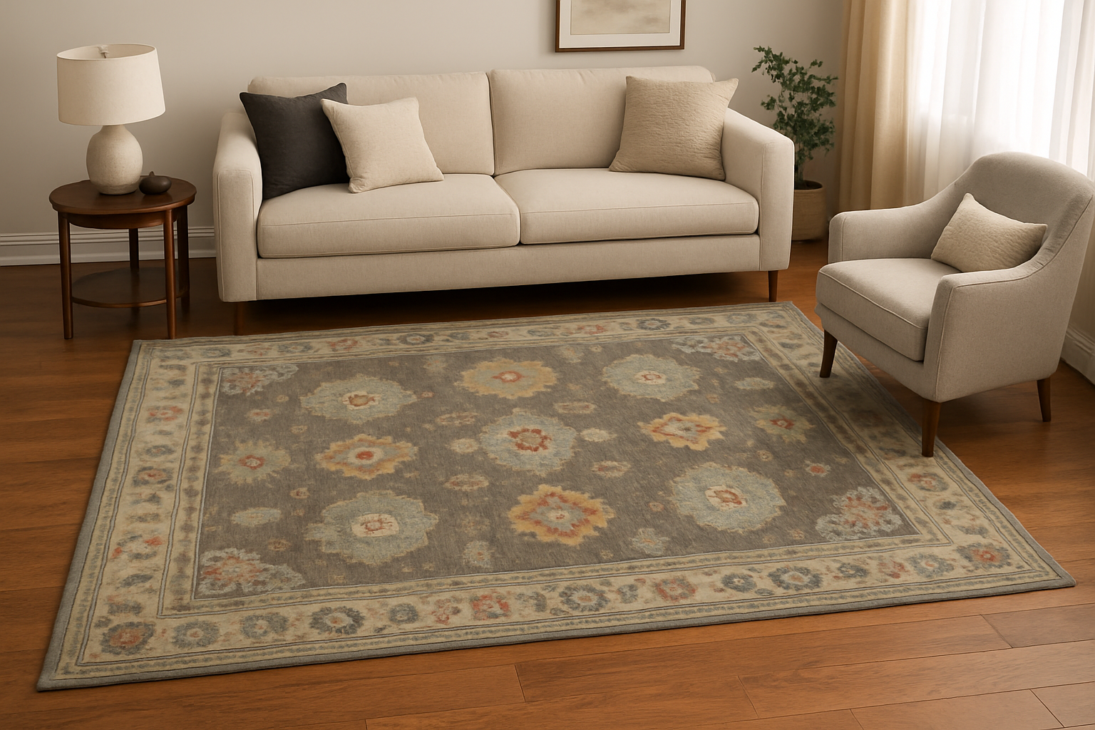 6.4 x 9.6 ft Hand Knotted Oushak Rug