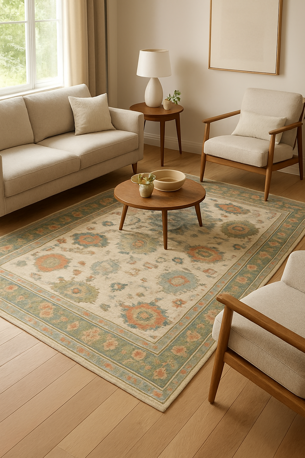 9.2 x 11.9 ft Hand Knotted Oushak Rug
