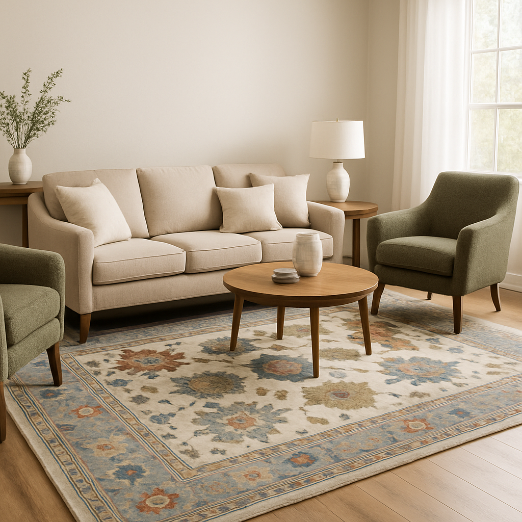 9.1 x 12.4 ft Hand-Knotted Oushak Rug