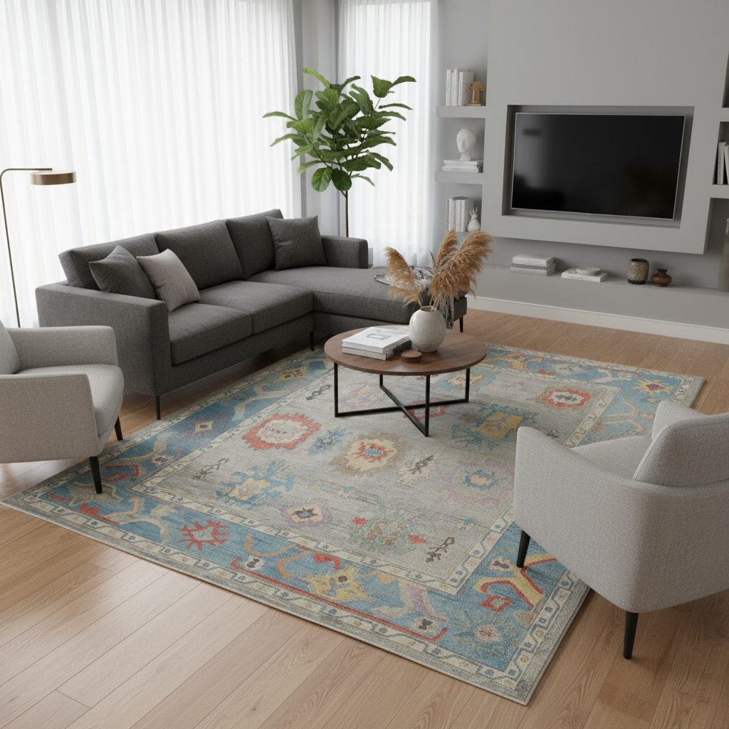 10.6 x 13.8 ft Hand Knotted Oushak Rug