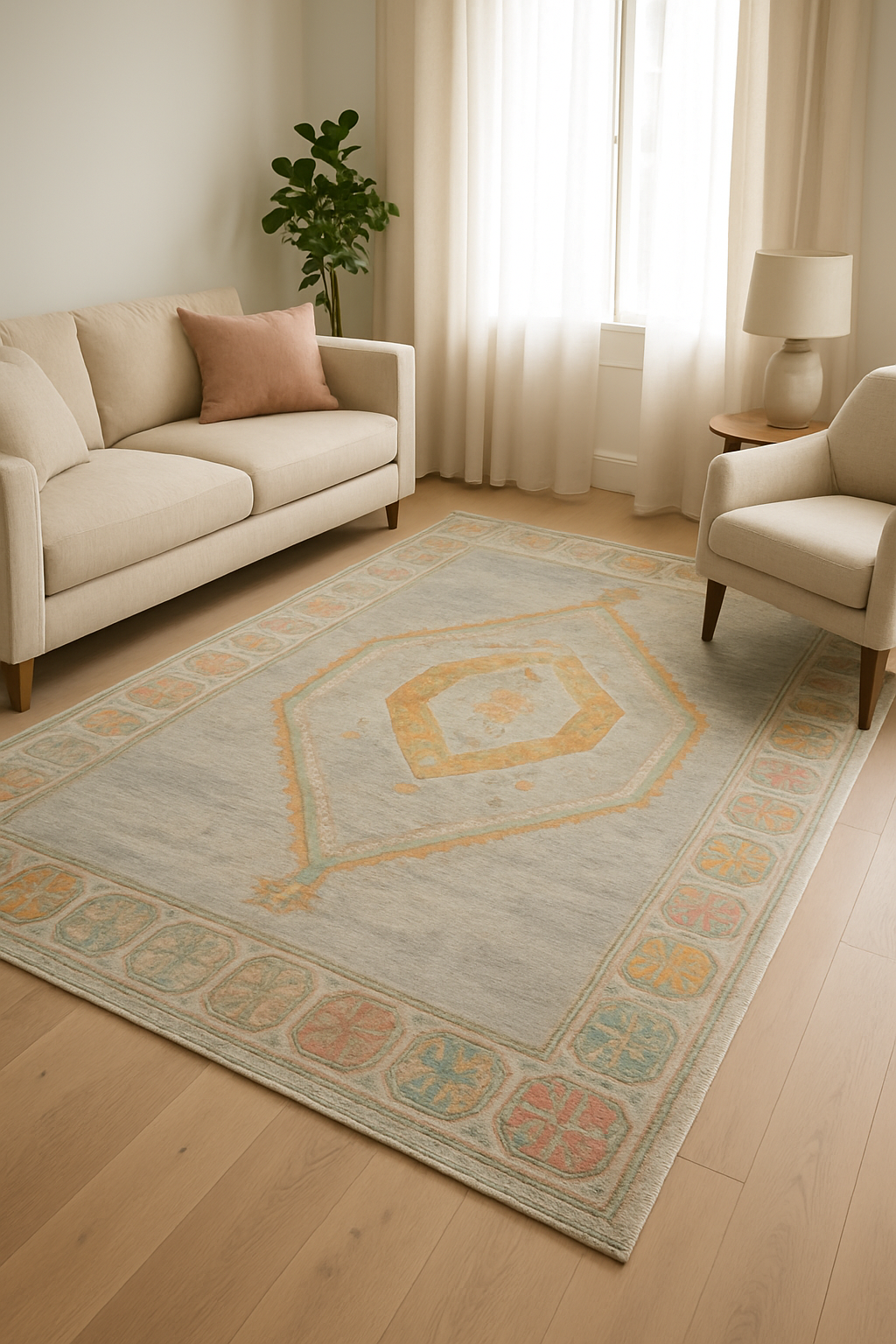 10.5 x 13.9 ft Hand Knotted Oushak Rug