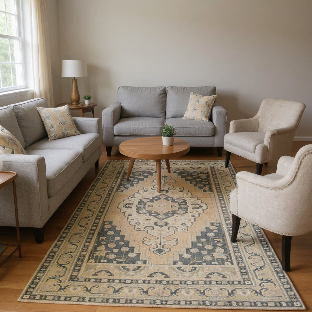 5.5 x 9.6 ft Hand Knotted Oushak Rug