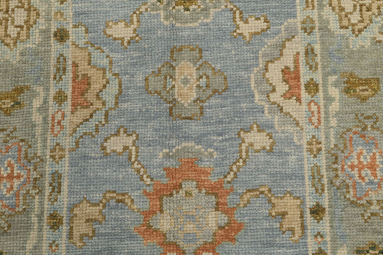 3 x 12.8 ft Hand Knotted Oushak Runner