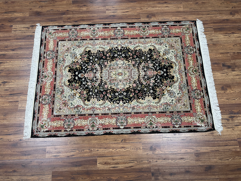 5.8 x 8.4 ft Hand-Knotted Tabriz Rug with Silk Accents