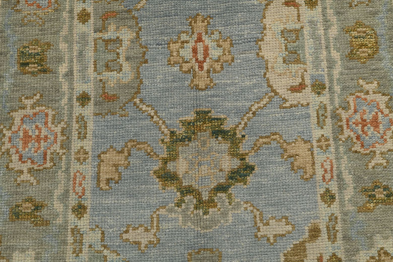 3 x 12.8 ft Hand Knotted Oushak Runner