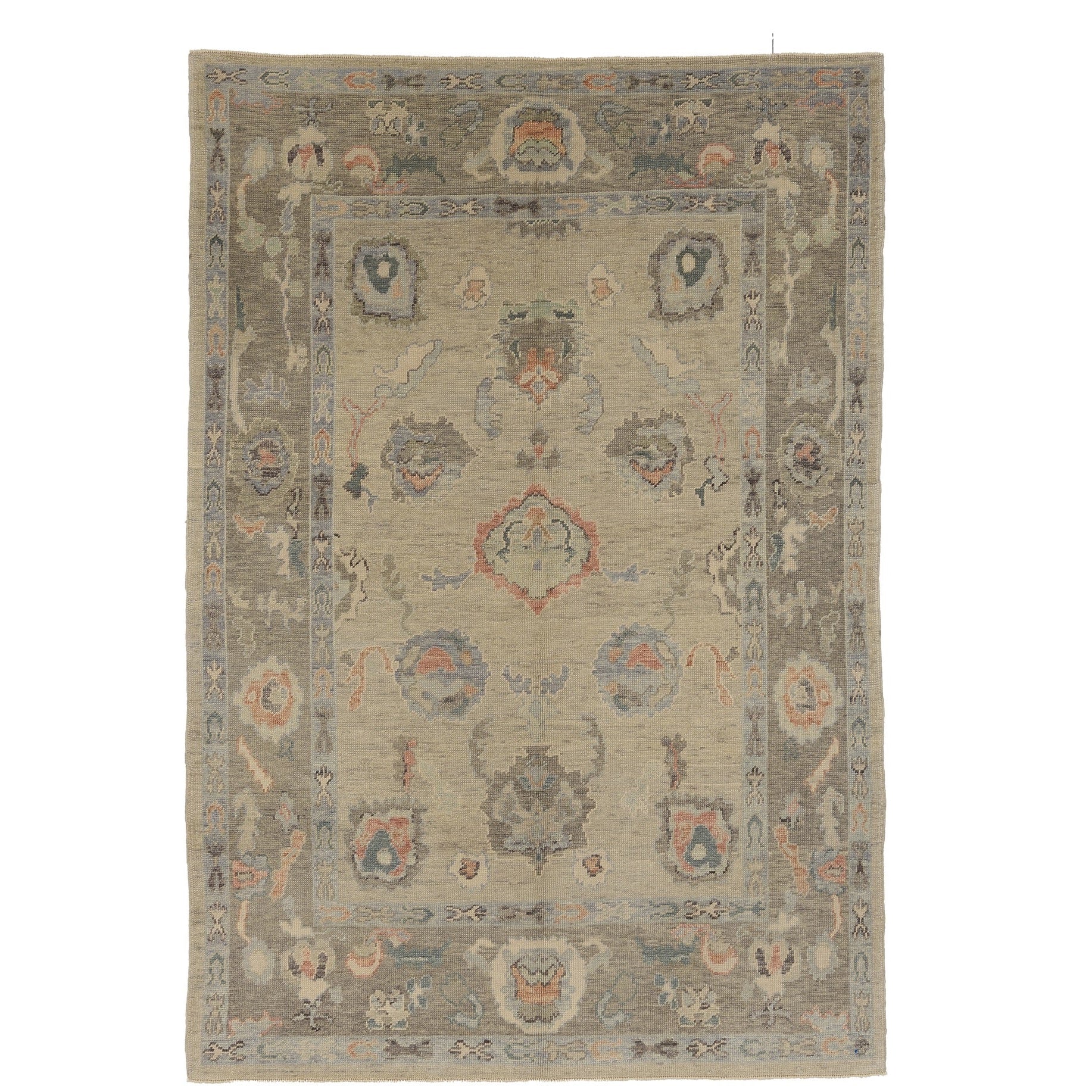 Decorative rug with intricate patterns on a plain background