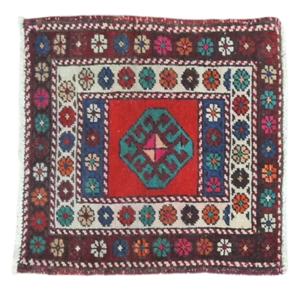 1.10 x 1.10 ft Hand Knotted Persian Heriz Rug