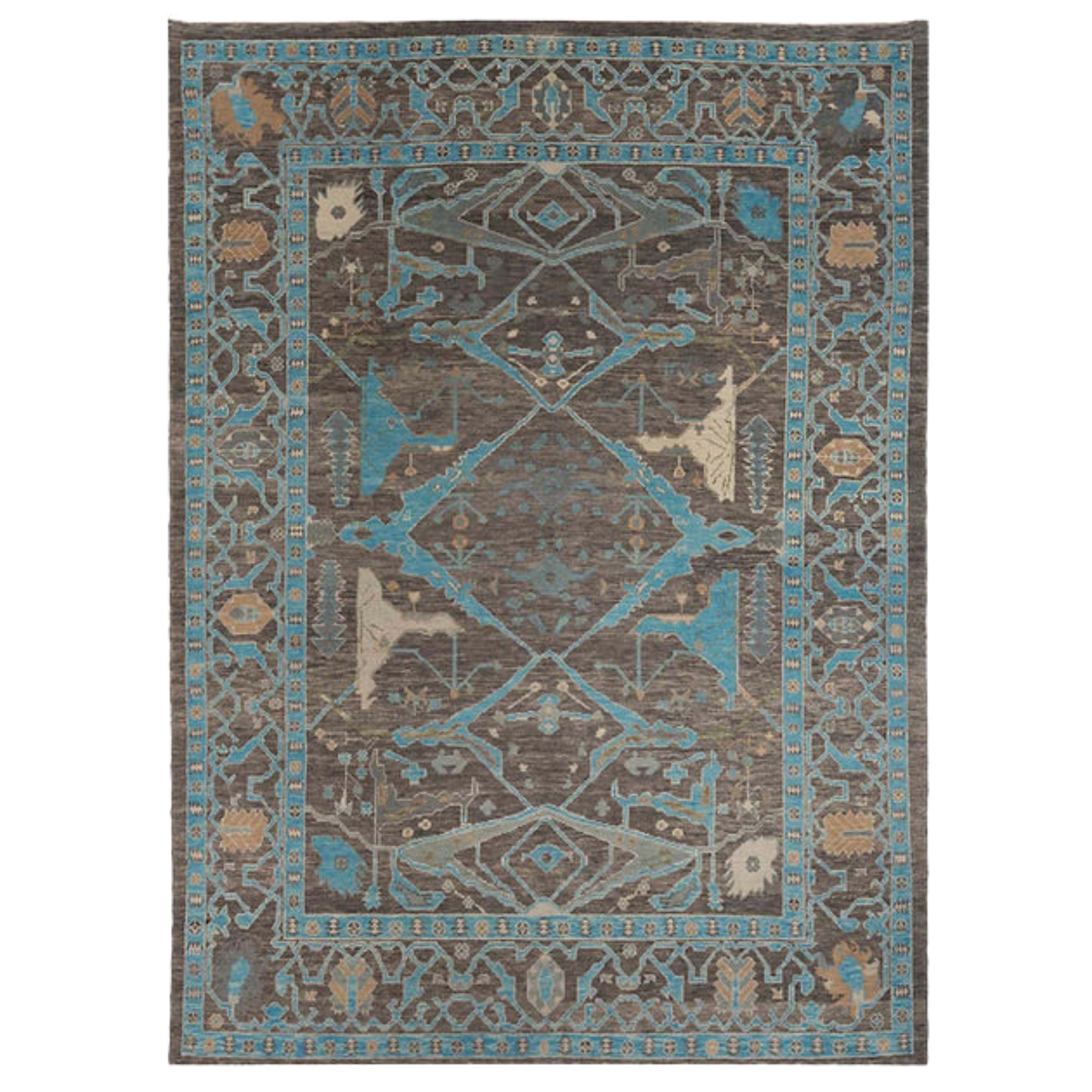 9.2 x 12.8 ft Hand Knotted Oushak Rug