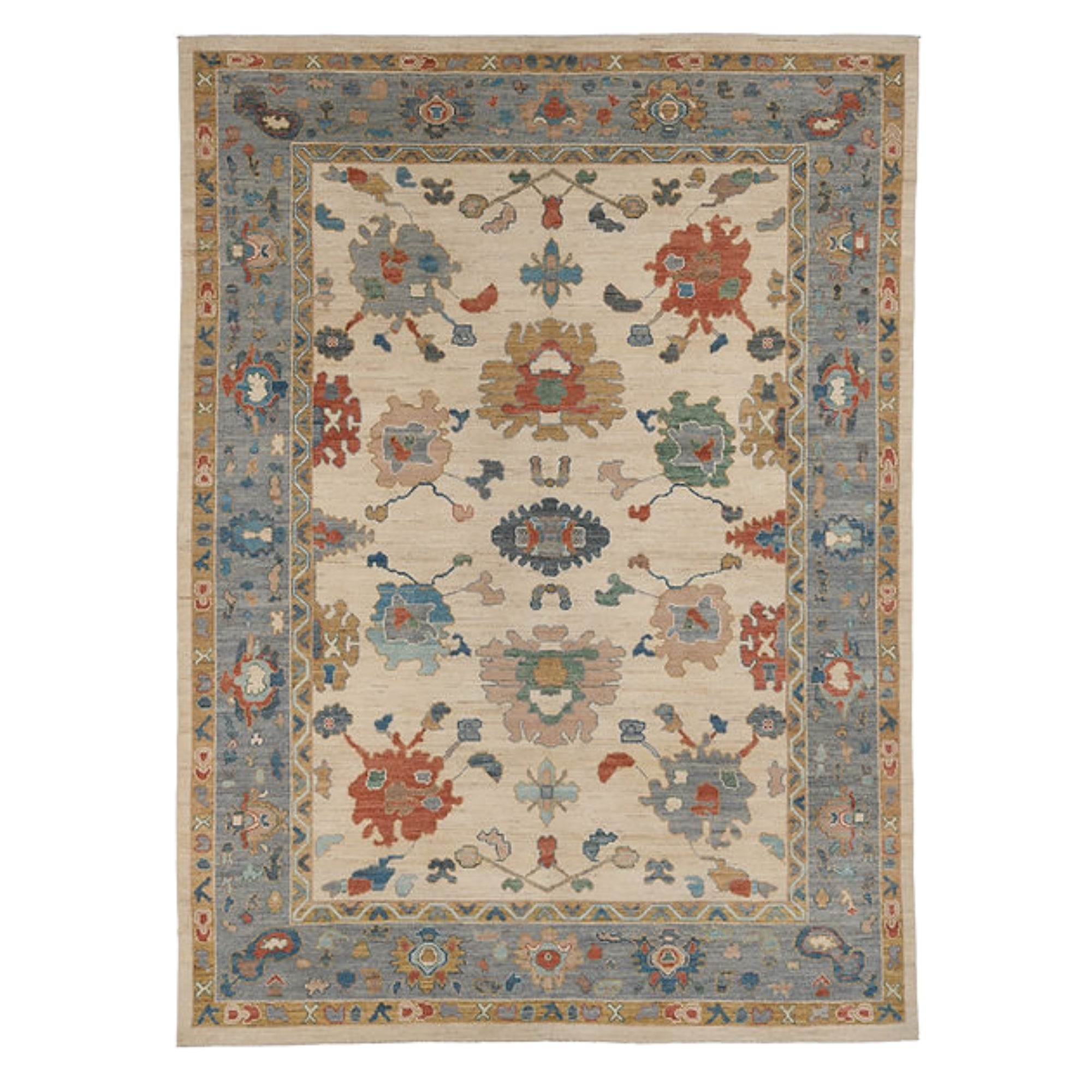 9.1 x 12.4 ft Hand-Knotted Oushak Rug