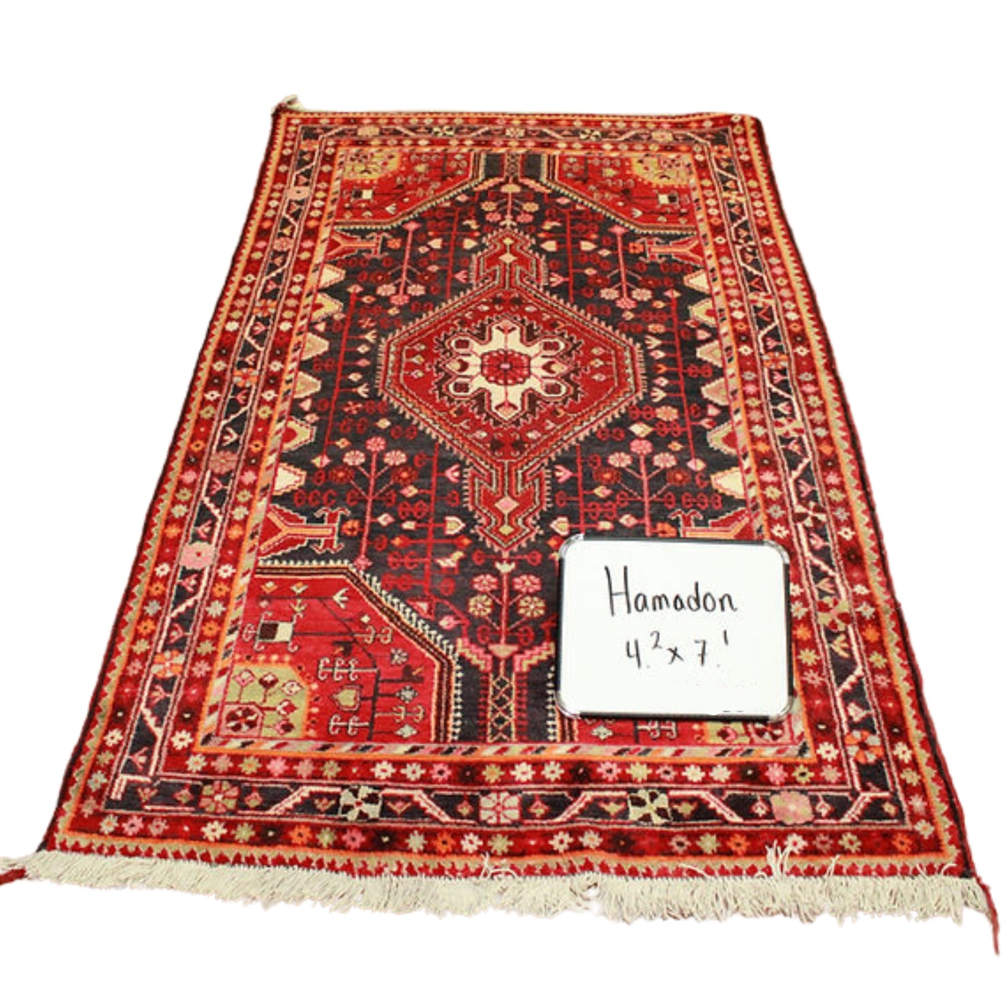 4.2 x 7.1 ft Hand Knotted Old Persian Hamadan Rug