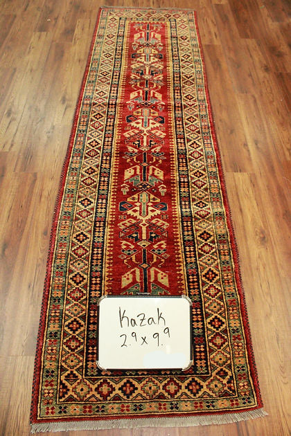 2.9 x 9.9 ft Hand Knotted Kazak Runner