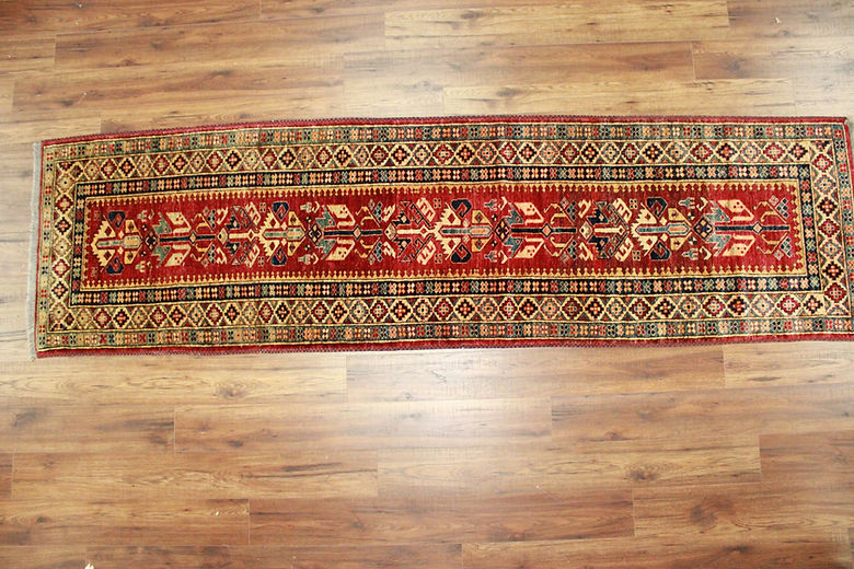 2.9 x 9.9 ft Hand Knotted Kazak Runner