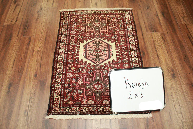 2 x 3 ft Hand Knotted Persian Karaja Rug