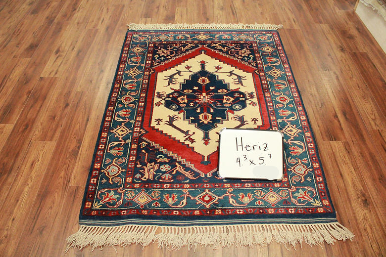4.3 x 5.7 ft Hand Knotted Old Persian Heriz Rug